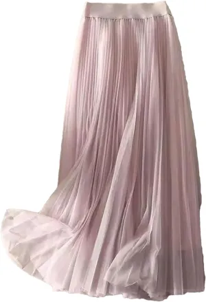 Wjnvfioo Women Summer Solid Color Pleated Mesh Skirt High Waisted Shirring Slim Casual Korean Lady Midi Skirts