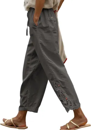 Women Fashion 2025 Casual Lightweight Drawstring Elastic Waist Pants with Pockets