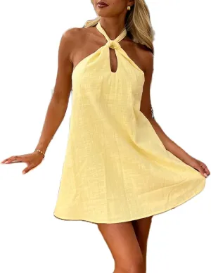 Women Ruffle Halter Neck Mini Dress Sheer Mesh Layered Open Back Dress Y2K Tiered Tie Back Going Out Dresses
