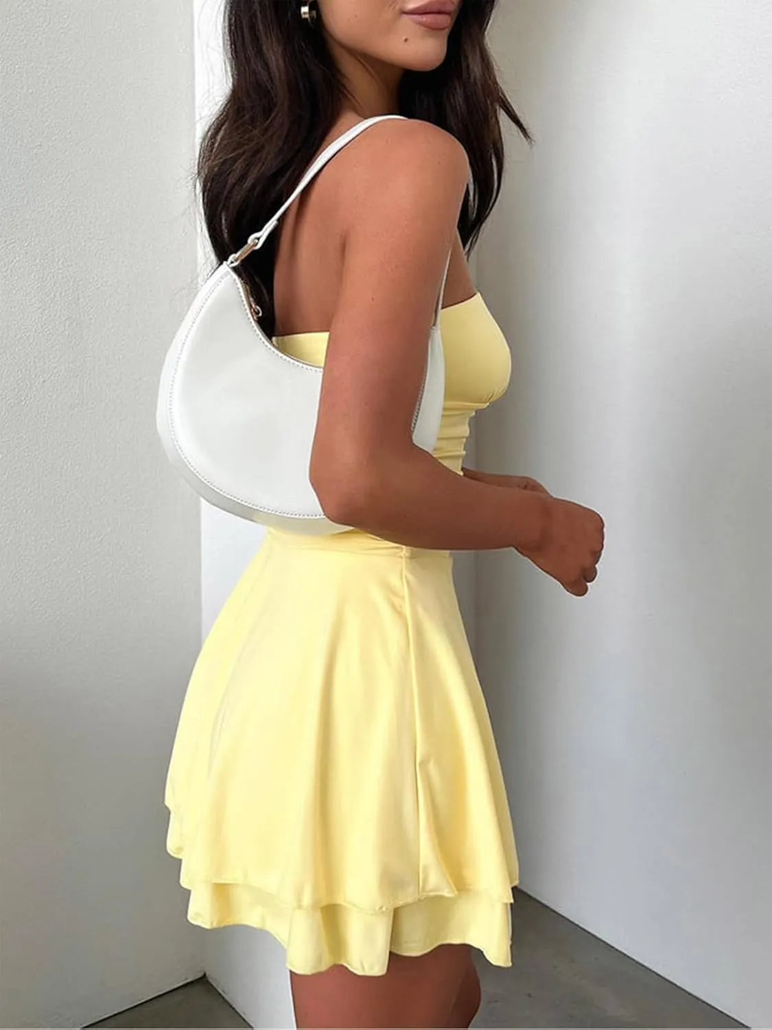 Women Sexy Tube Top Silk Dress Strapless Ruched Waist Ruffle Tiered Layer Mini Dress Party Short Dresses