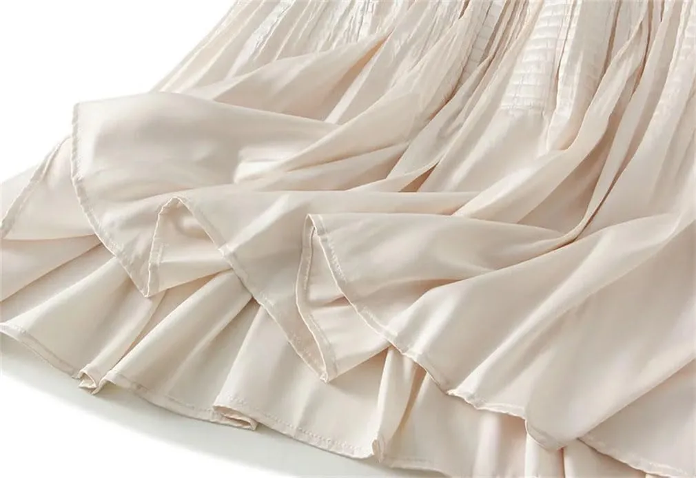 Women Solid High Waist Fold Long Skirt A-Line Party Pleated Skirts