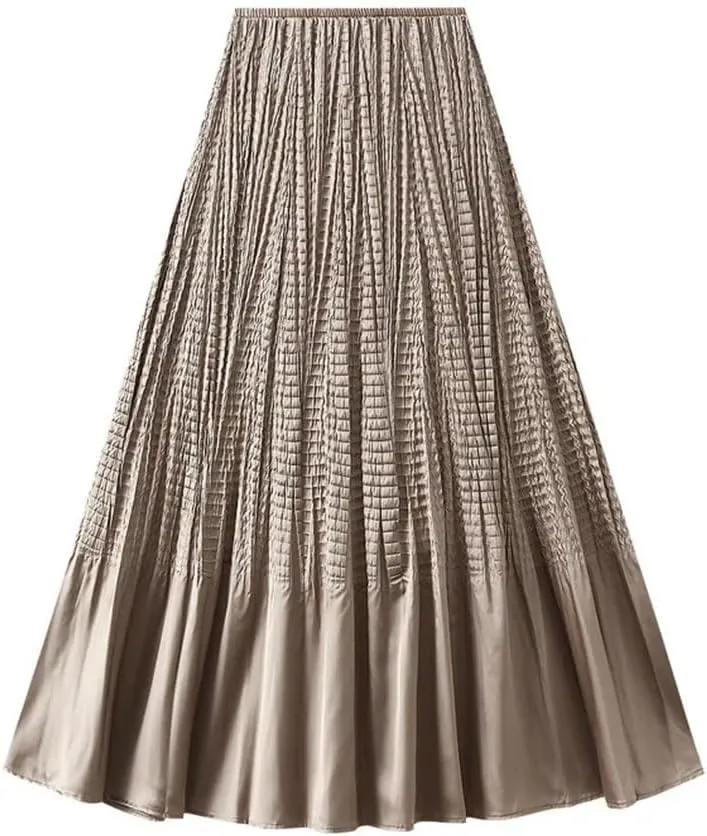 Women Solid High Waist Fold Long Skirt A-Line Party Pleated Skirts