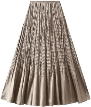 Women Solid High Waist Fold Long Skirt A-Line Party Pleated Skirts