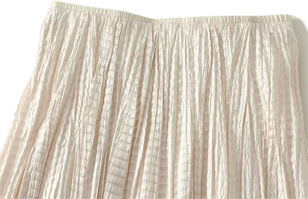 Women Solid High Waist Fold Long Skirt A-Line Party Pleated Skirts