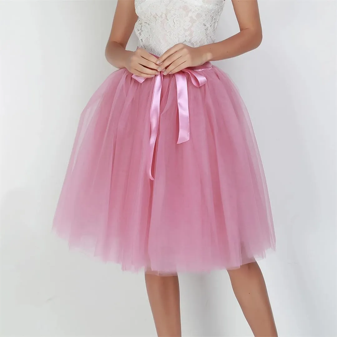 Women Tulle Skirts Knee Length Long Adult Layered Short Prom Party Midi Skirt