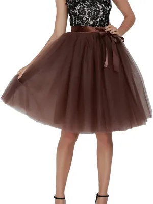 Women Tulle Skirts Knee Length Long Adult Layered Short Prom Party Midi Skirt
