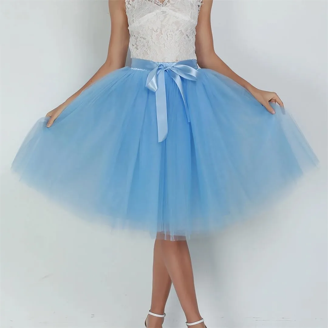 Women Tulle Skirts Knee Length Long Adult Layered Short Prom Party Midi Skirt