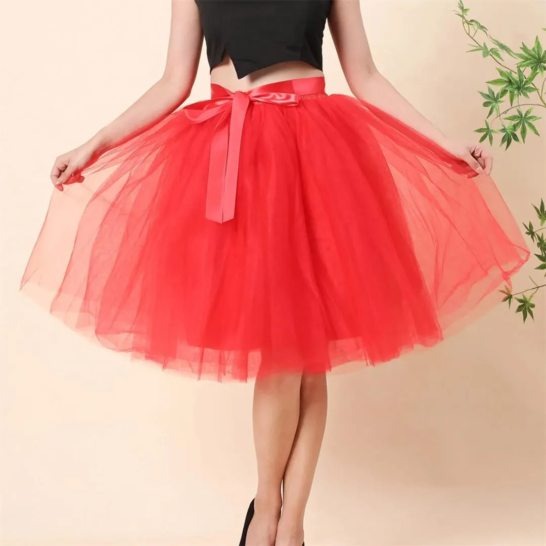 Women Tulle Skirts Knee Length Long Adult Layered Short Prom Party Midi Skirt