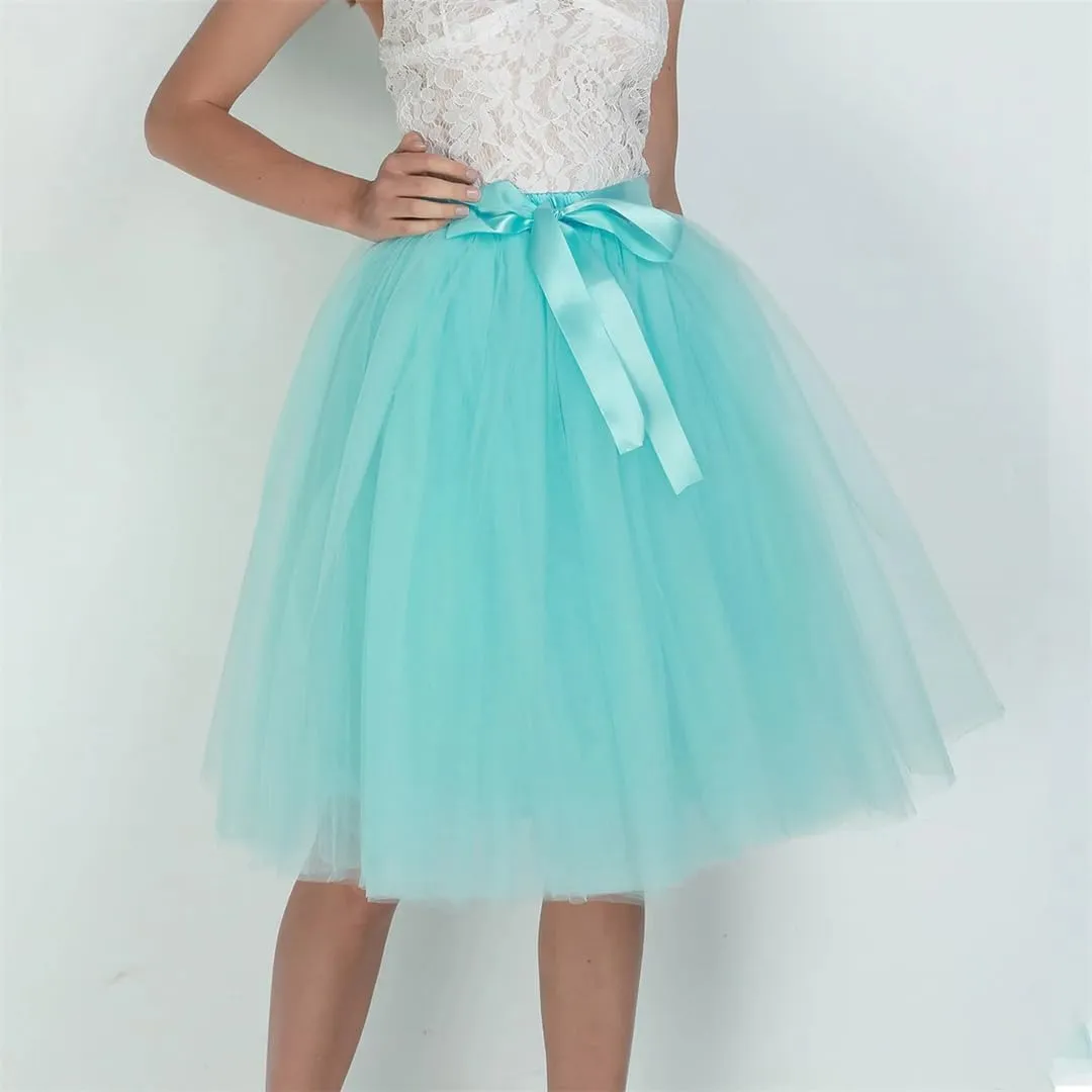 Women Tulle Skirts Knee Length Long Adult Layered Short Prom Party Midi Skirt