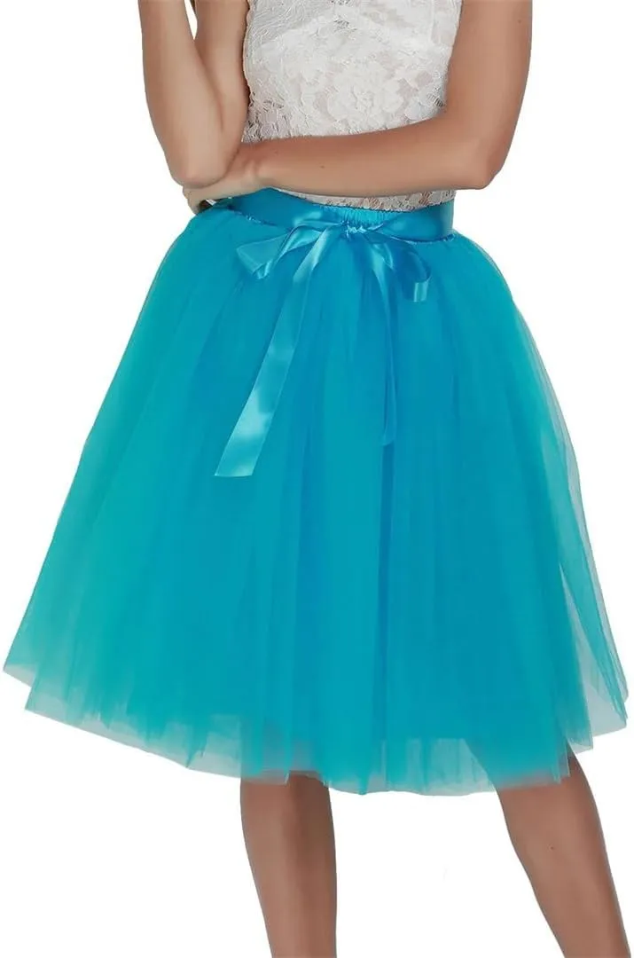 Women Tulle Skirts Knee Length Long Adult Layered Short Prom Party Midi Skirt
