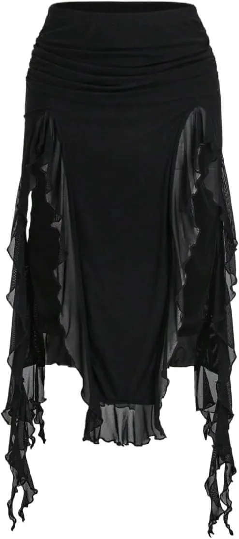 Women's Basic Pleated Patchwork Layered Asymmetrical Women Hem Low Rise Midi Skirt Casual Skirts