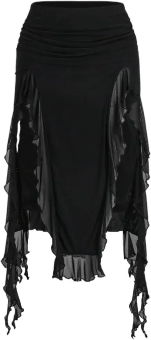 Women's Basic Pleated Patchwork Layered Asymmetrical Women Hem Low Rise Midi Skirt Casual Skirts