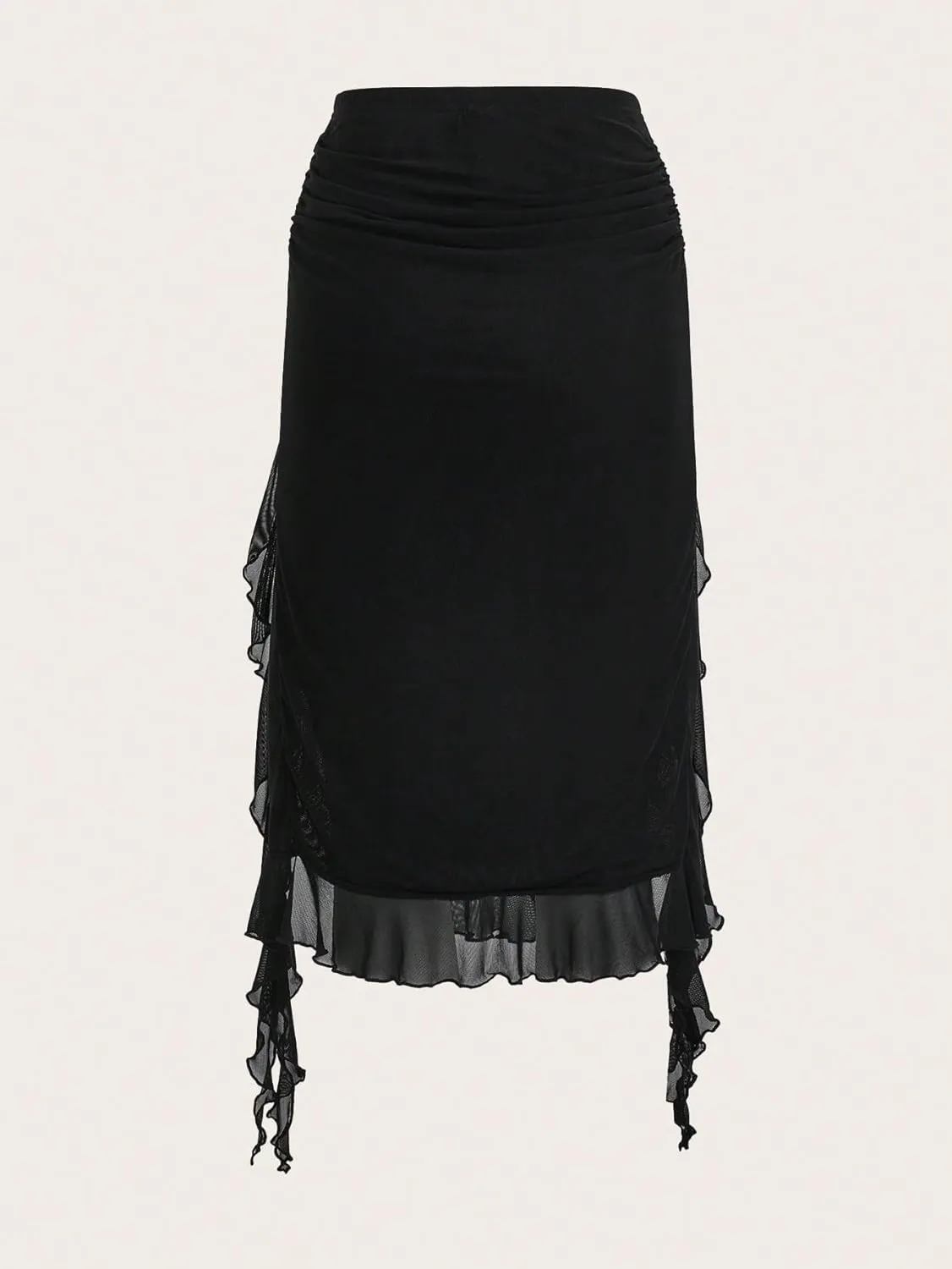 Women's Basic Pleated Patchwork Layered Asymmetrical Women Hem Low Rise Midi Skirt Casual Skirts