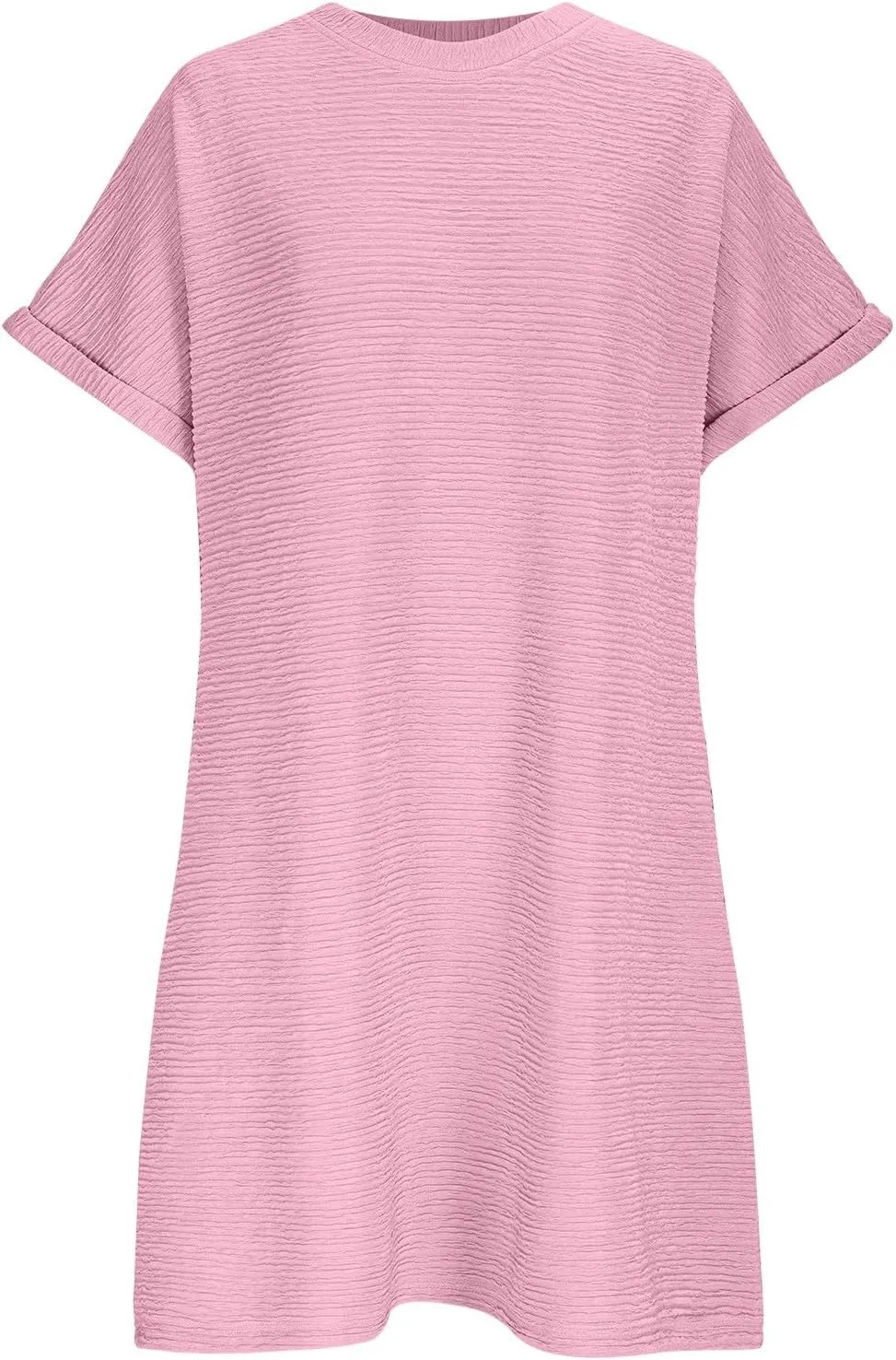 Women's Casual Dresses Loose Short Sleeve Crewneck Sundress Fashion Solid Color Vacation Beach Dress with Pocket