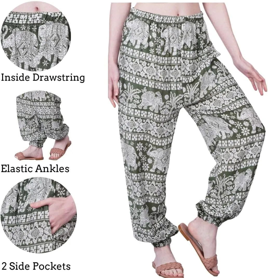 Women's Harem Pants | Flowy Hippie Clothes | Comfy Bohemian Elasticated Yoga Pants with 2 Side Pockets for Women