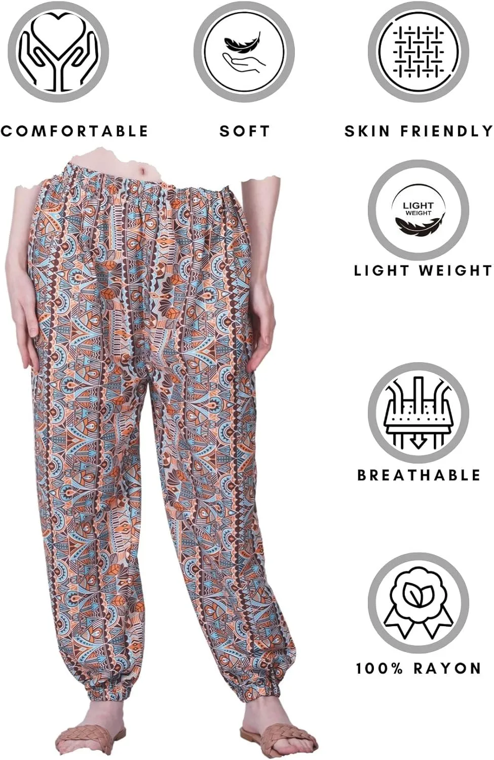 Women's Harem Pants | Flowy Hippie Clothes | Comfy Bohemian Elasticated Yoga Pants with 2 Side Pockets for Women