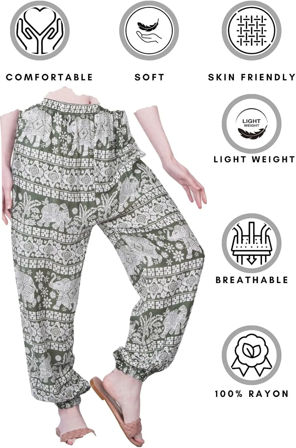 Women's Harem Pants | Flowy Hippie Clothes | Comfy Bohemian Elasticated Yoga Pants with 2 Side Pockets for Women