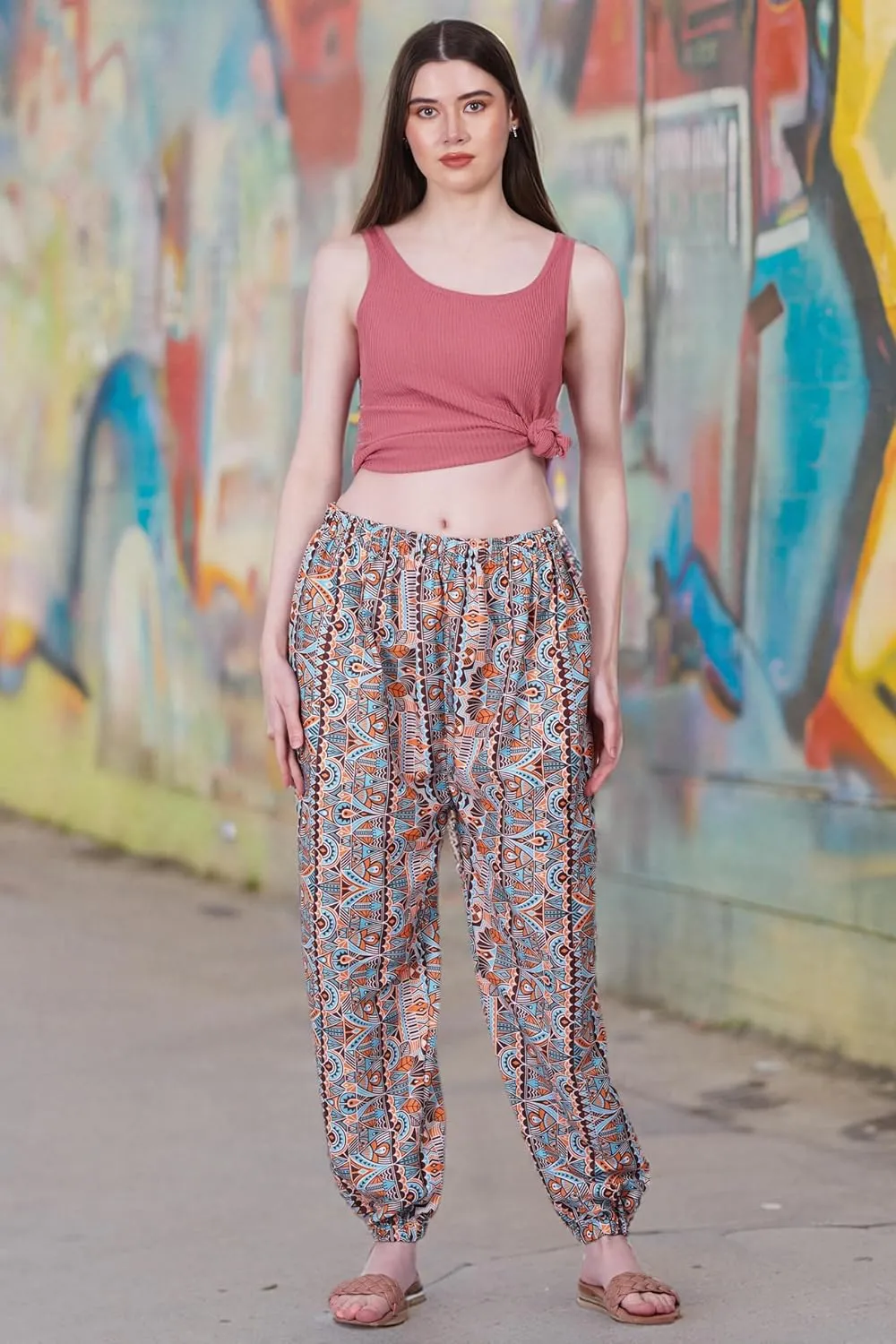 Women's Harem Pants | Flowy Hippie Clothes | Comfy Bohemian Elasticated Yoga Pants with 2 Side Pockets for Women