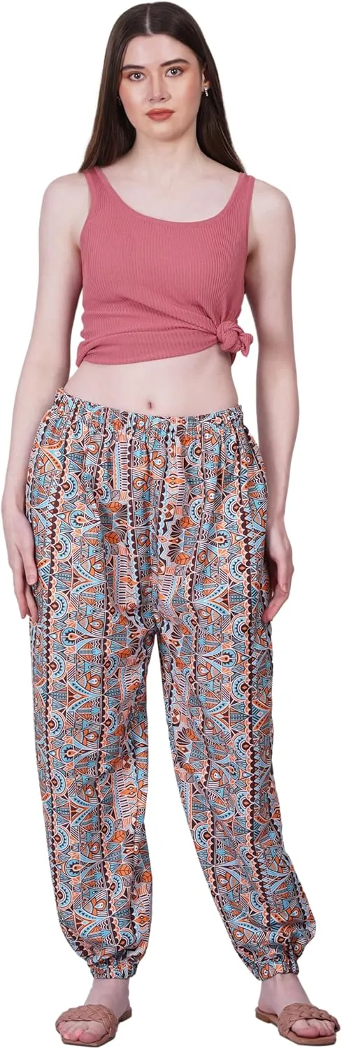 Women's Harem Pants | Flowy Hippie Clothes | Comfy Bohemian Elasticated Yoga Pants with 2 Side Pockets for Women