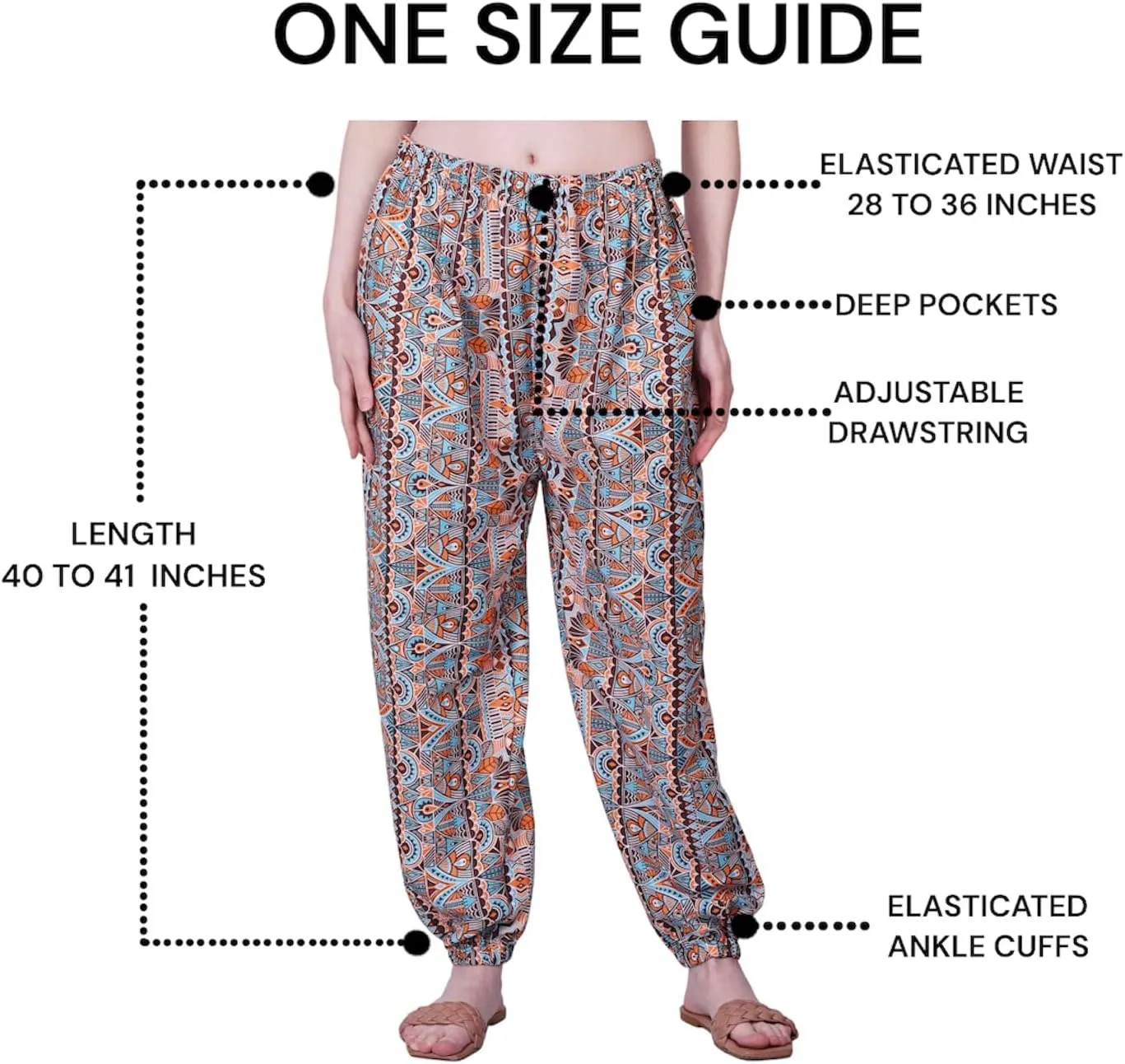 Women's Harem Pants | Flowy Hippie Clothes | Comfy Bohemian Elasticated Yoga Pants with 2 Side Pockets for Women