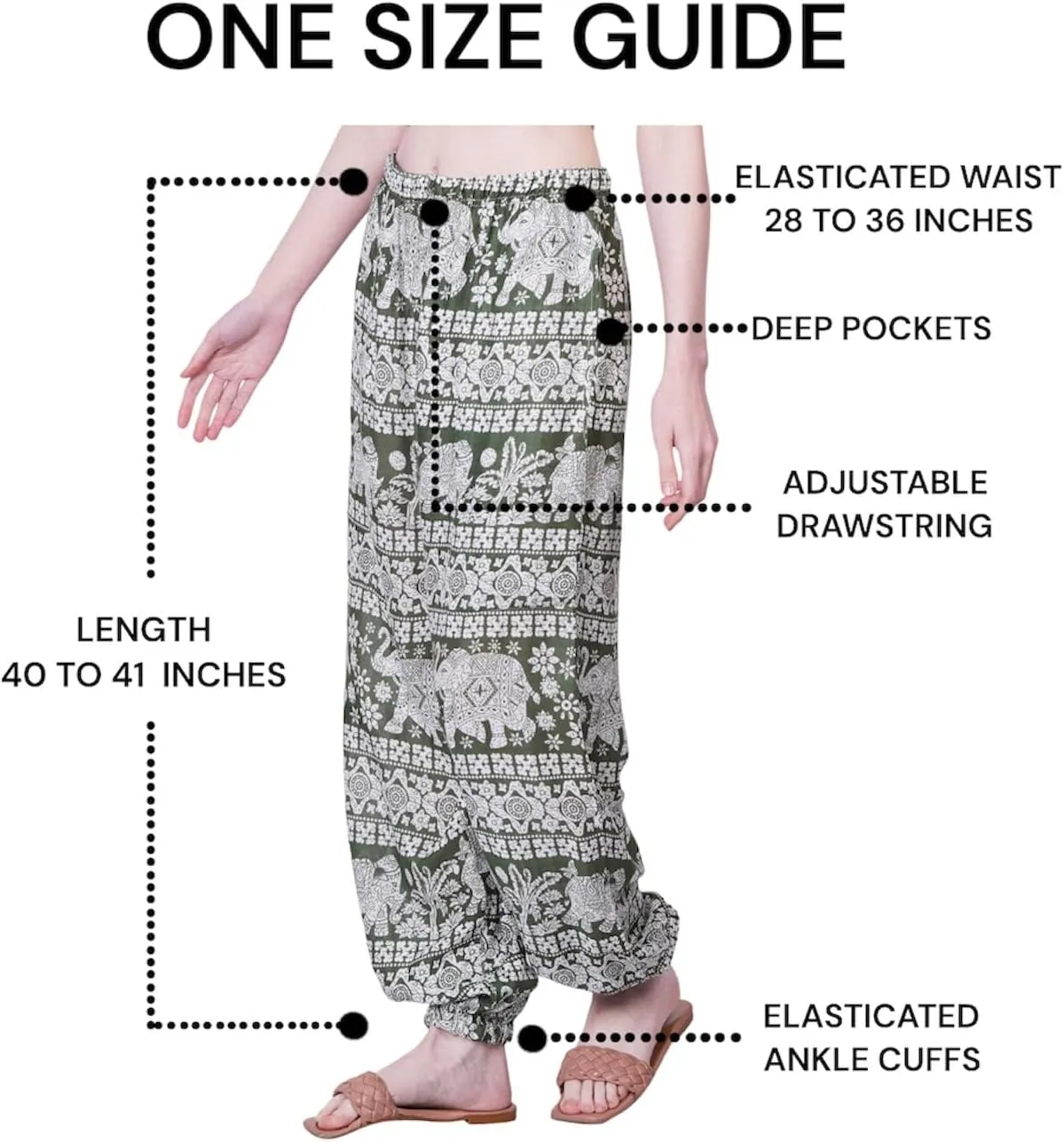 Women's Harem Pants | Flowy Hippie Clothes | Comfy Bohemian Elasticated Yoga Pants with 2 Side Pockets for Women