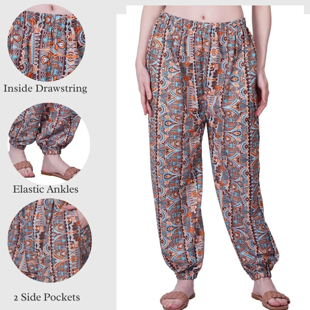 Women's Harem Pants | Flowy Hippie Clothes | Comfy Bohemian Elasticated Yoga Pants with 2 Side Pockets for Women