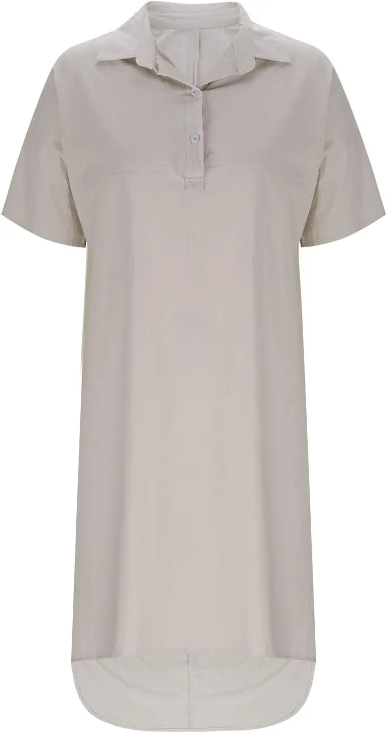 Women's Oversized Dresses Plus Size Boho Dress Casual Fashion Soft V Neck Button Dress Solid Short Sleeve Dress