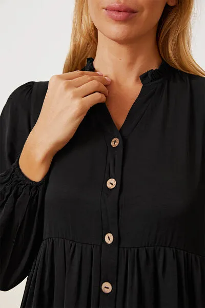 Women's Ruffled Button Up Long Sleeve Tiered Shirt
