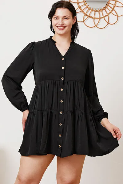 Women's Ruffled Button Up Long Sleeve Tiered Shirt