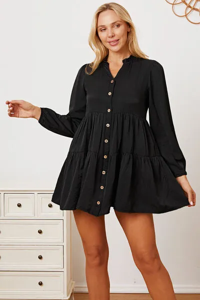 Women's Ruffled Button Up Long Sleeve Tiered Shirt