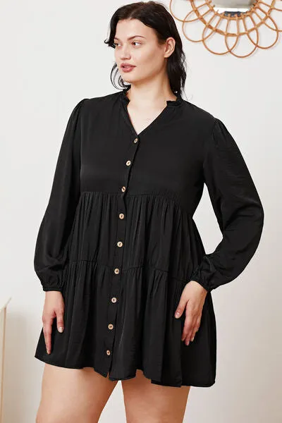 Women's Ruffled Button Up Long Sleeve Tiered Shirt