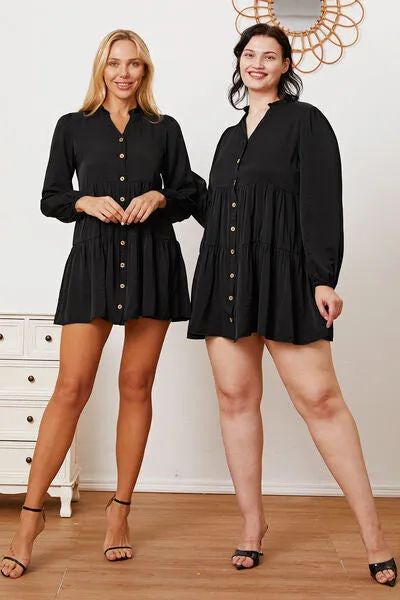 Women's Ruffled Button Up Long Sleeve Tiered Shirt