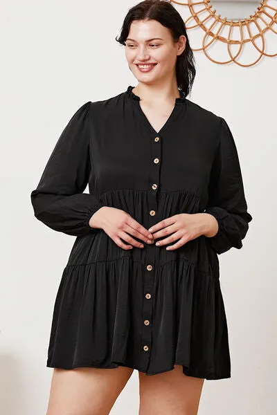 Women's Ruffled Button Up Long Sleeve Tiered Shirt
