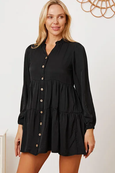Women's Ruffled Button Up Long Sleeve Tiered Shirt