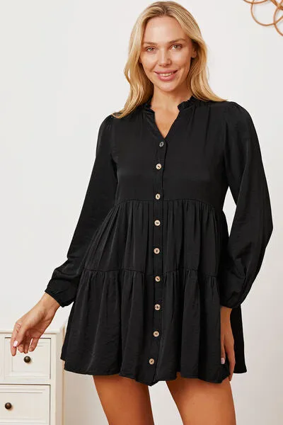 Women's Ruffled Button Up Long Sleeve Tiered Shirt