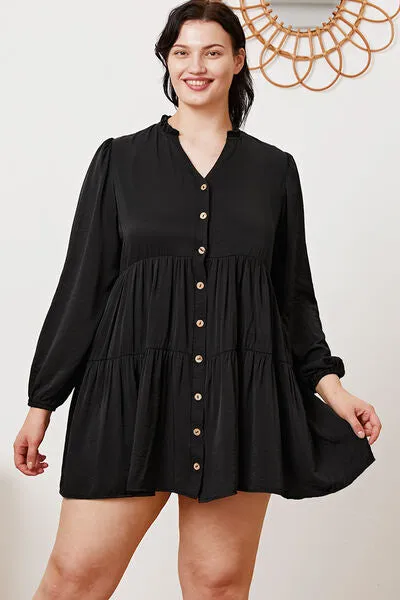 Women's Ruffled Button Up Long Sleeve Tiered Shirt