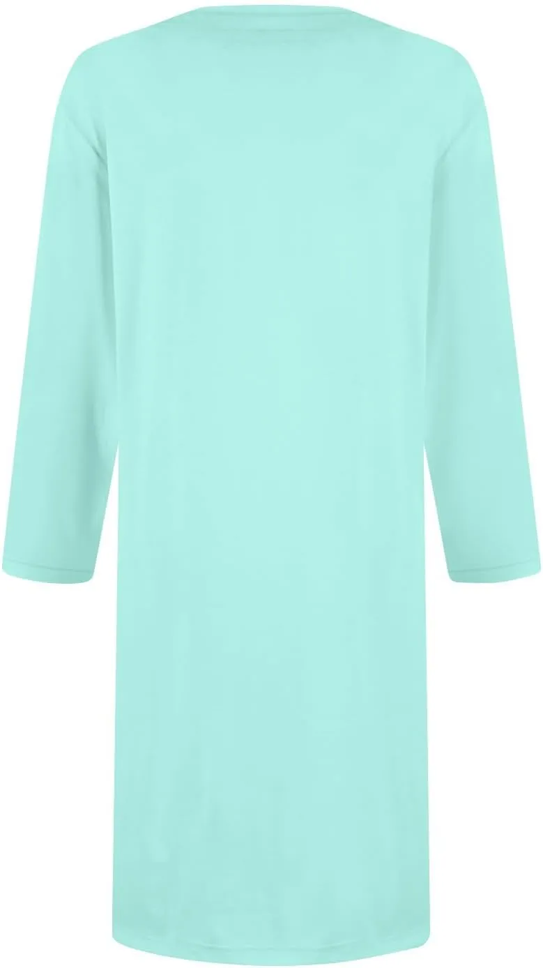 Women's Summer Casual Loose Trendy Dress Square Neck 3/4 Sleeve Solid Color Patchwork Midi Dresses, S-3XL